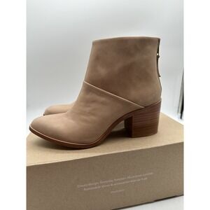 Nisolo Dari Ankle Boots Womens Size 10 Almond Leather Shoe Back Zip Heeled Boot